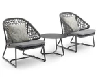 HelloFurniture 3-Piece Outdoor Sofa Chairs & Side Table Set w/ Cushion - Dark Grey