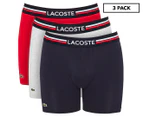 Lacoste Men's Iconic Cotton Stretch Boxer Briefs 3-Pack - Navy Blue/Silver Chine/Red