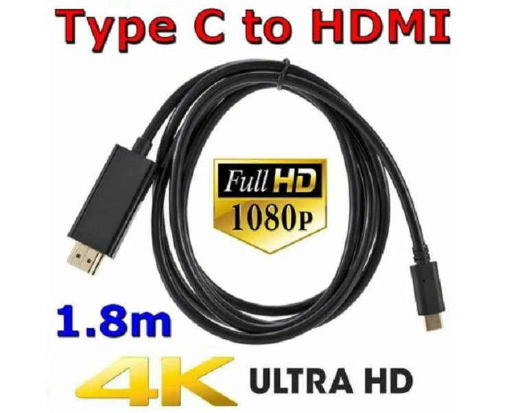 USB-C to HDMI 4K 1.8m Type C to Cable Thunderbolt 3 Compatible Male to Male laptop MacBook iMac Surface Chromebook