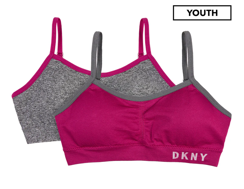 DKNY Girls' Seamless Bralette 2-Pack - Radish/Charcoal Heather