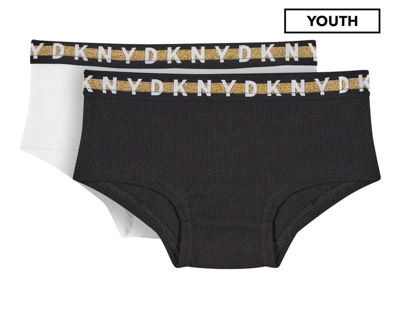 DKNY Girls' Ribbed Boy Shorts 2-Pack - White/Black
