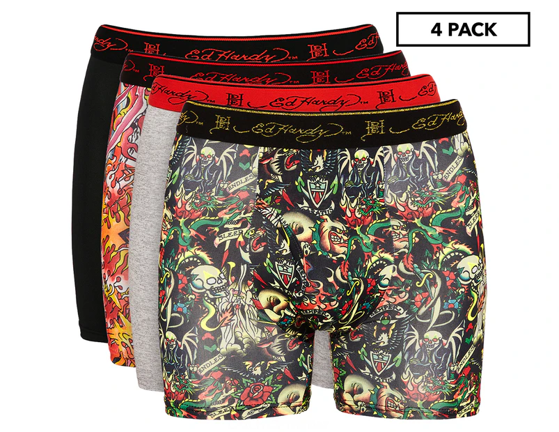 Ed Hardy Men's Performance Boxer Briefs 4-Pack - Assorted Prints