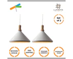 Aluminium Wood Pendant Lamp Funnel | White | Luminite | Set of 2