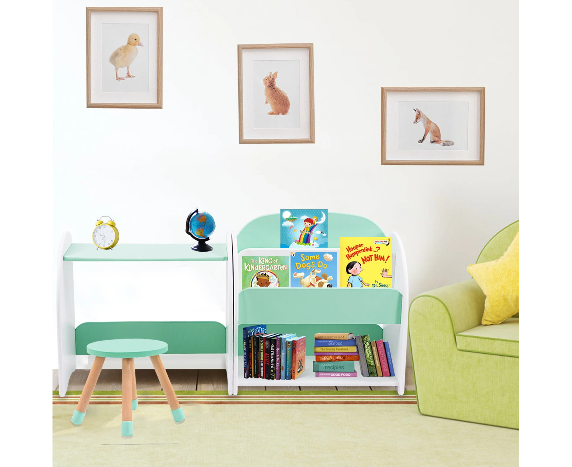 2 In 1 Kids Mini Wooden Bookshelf and Table Chair Set