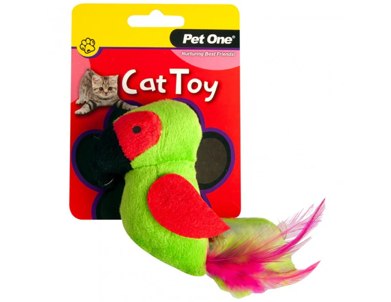 Green Parrot 10cm Plush Cat & Kitten Toy by Pet One