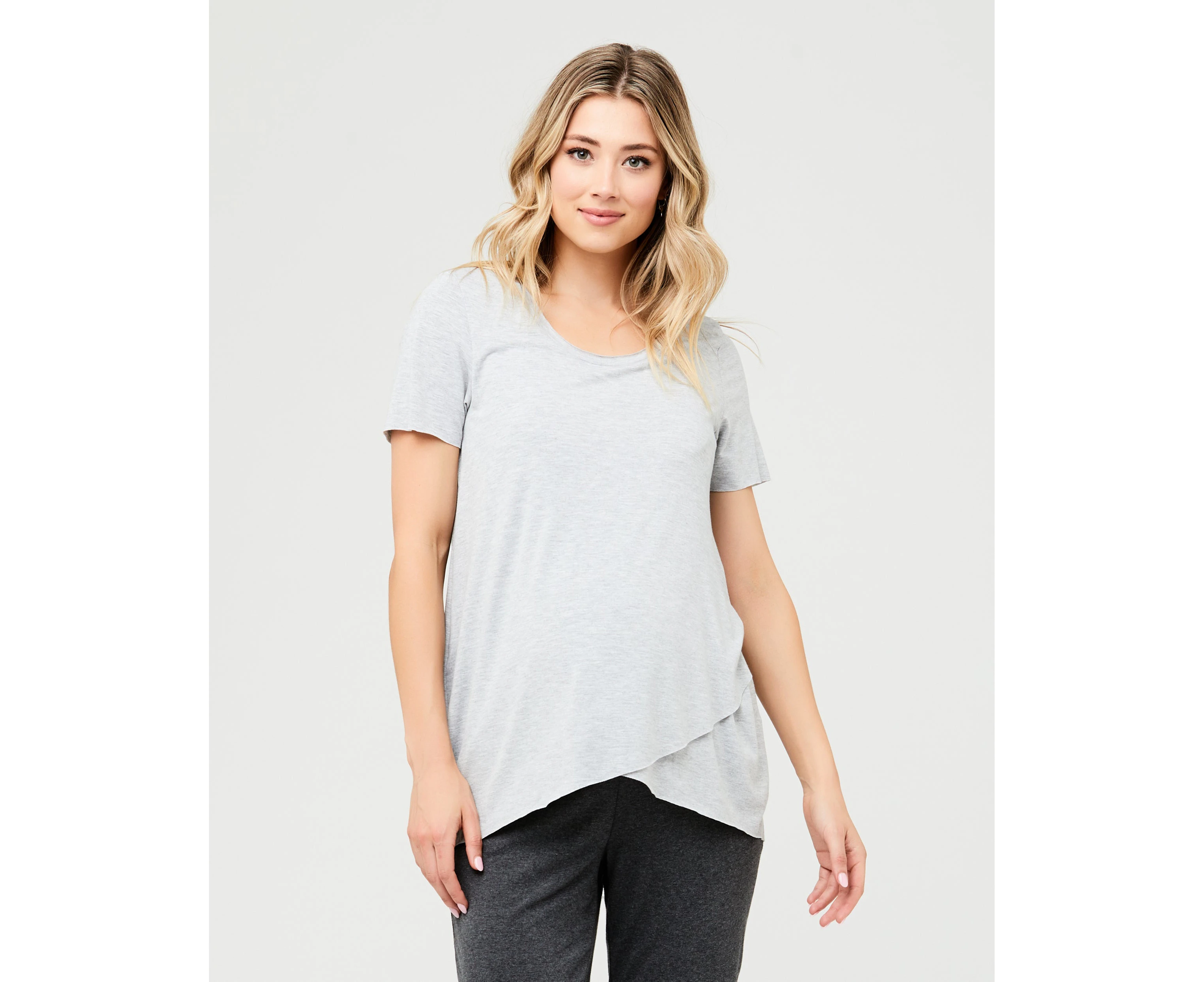 Short Sleeve Raw Edge Nursing Top Silver Marle Womens Maternity Wear by Ripe Maternity