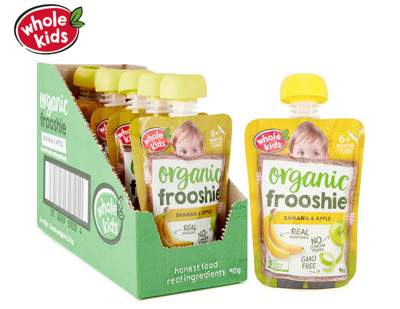 6 X Whole Kids Organic Frooshie Banana & Apple 90g