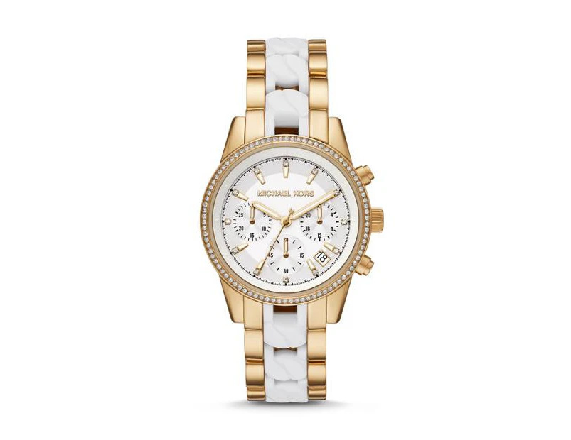 Michael Kors Ritz White and Gold Crystal Women's Watch MK6939 - Yellow Gold