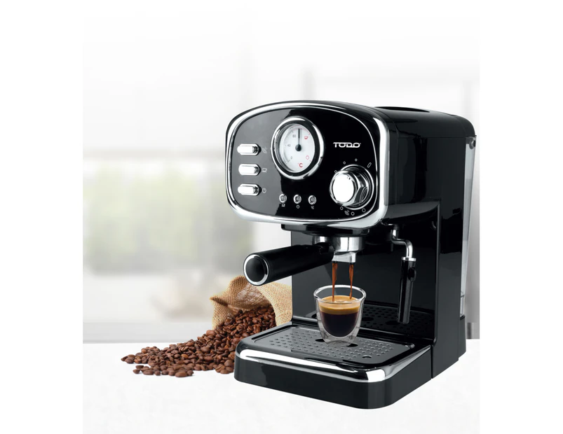 TODO Espresso Coffee Machine Maker Automatic 15 Bar Italian Ode Pump 1.25L - Black