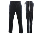 FIL Men's Cargo Fleece Casual Jogging Sports Track Suit Pants with Stripes - Navy