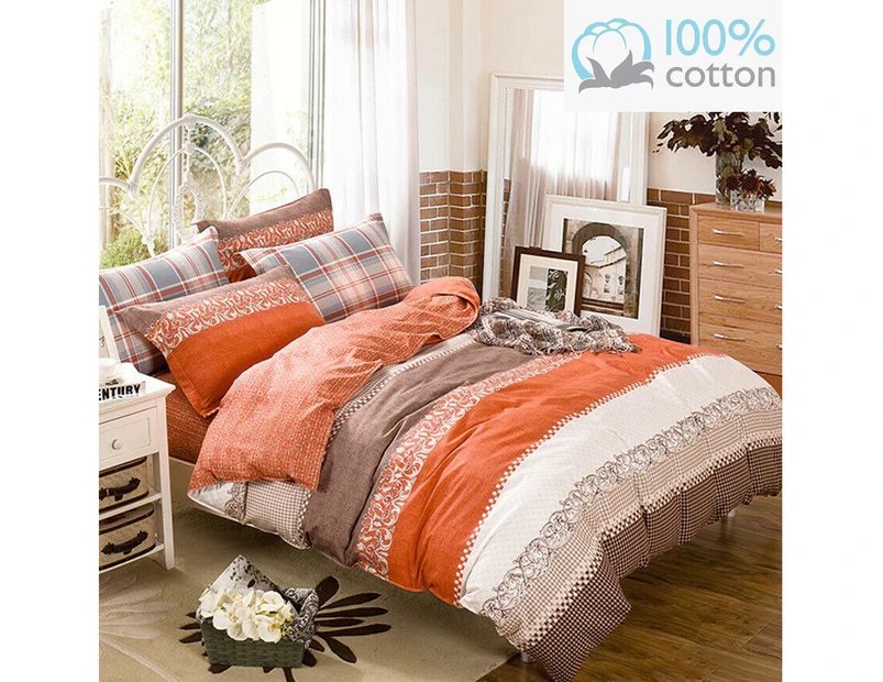 Moccha Burnt Orange stripes 100% cotton Single/Double/Queen/King/Super King - Quilt Cover Set