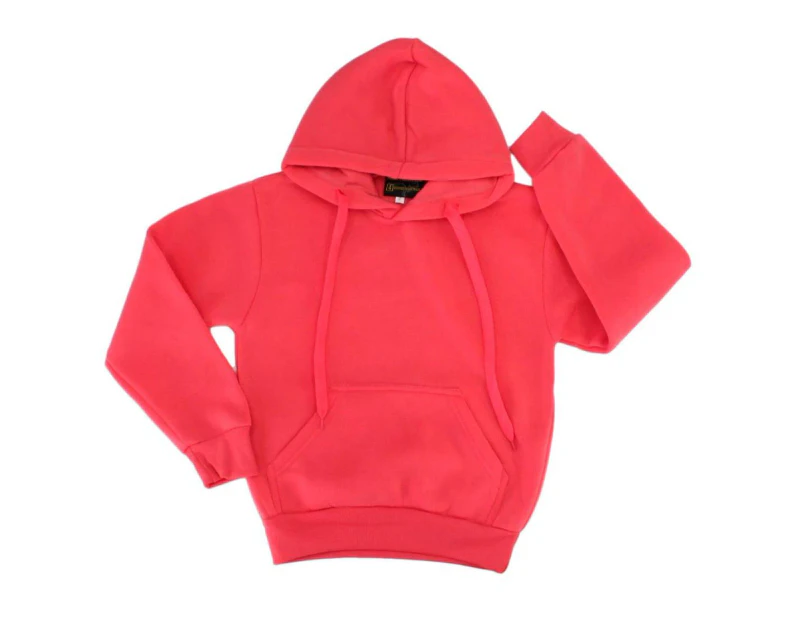 FIL Kids Hoodie Jumper Pullover Basic School Uniform Plain Casual Sweatshirt [Colour: Coral Pink]