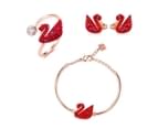Swarovski Crystal Red Swan Earring/Ring/Bangle Rose Gold Set 1
