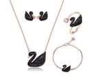 Swarovski Crystal Black Swan Necklace/ Bangle/Rings/Earrings Rose Gold Set 1