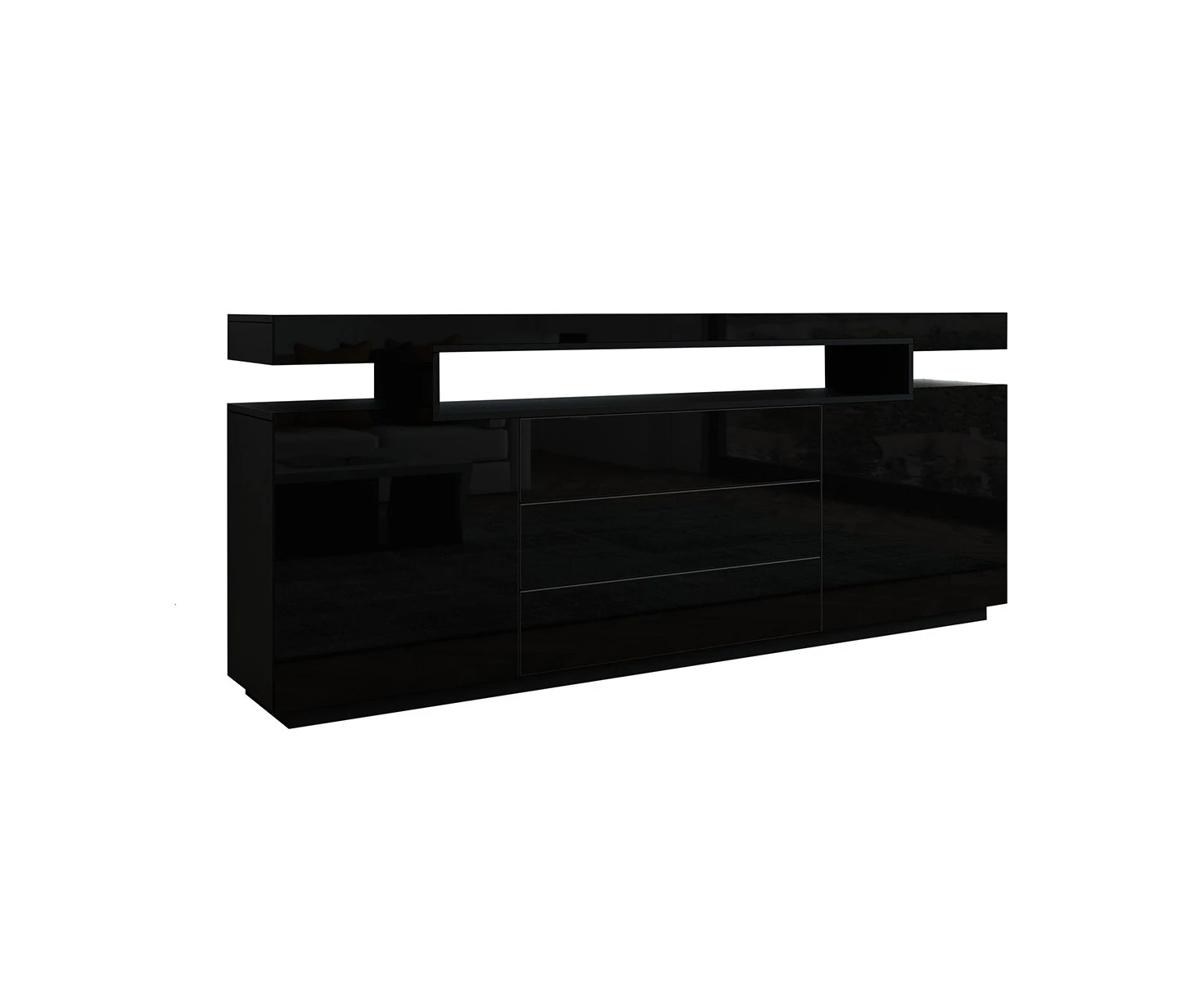 200cm Sideboard Buffet Cabinet High Gloss Front Storage Cupboard 2 Doors 3 Drawers Black