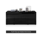 Sideboard Buffet Cabinet Table 4 Doors 1 Drawer High Gloss Front Storage Cupboard Black