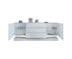 180cm Wall Mounted Sideboard Buffet Cupboard 2 Cabinets 3 Drawers High Gloss Front LED Lighting White