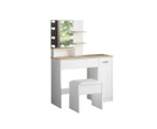 White Dressing Table Dresser Makeup Vanity Table Stool Set with Mirror & LED Lights