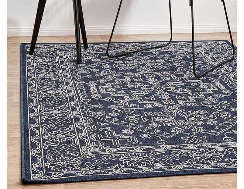 Rug Culture 160x110cm Seaside 5555 Outdoor Rug - Navy/White