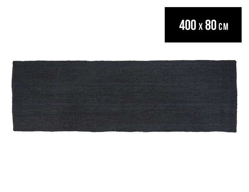 Rug Culture 400x80cm Bondi Jute Bohemian Runner Rug - Black