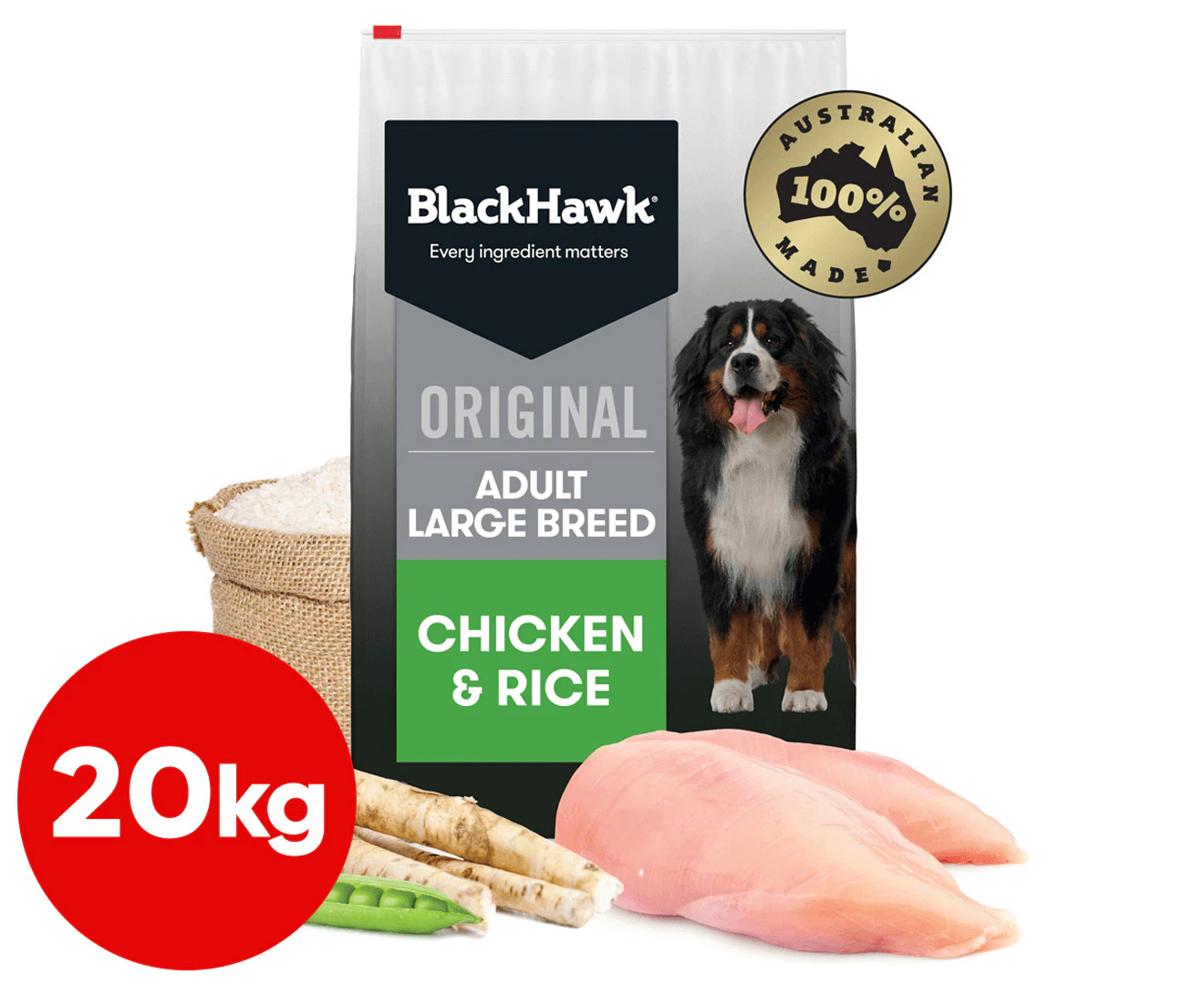 Black Hawk Original Chicken & Rice Large Breed Adult Dry Dog Food 20kg