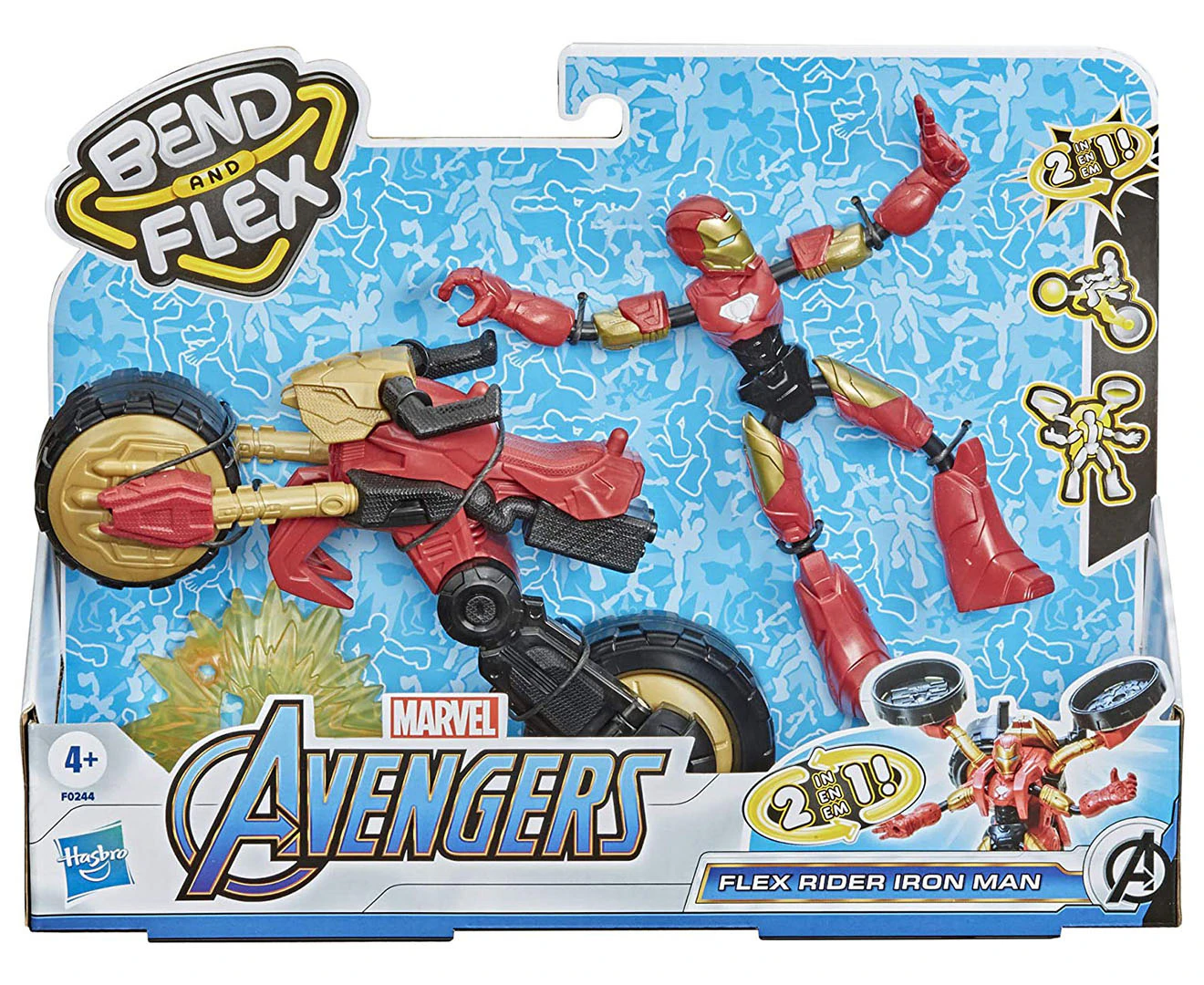 Bend And Flex Marvel Avengers: Flex Rider Iron Man Playset - Red/Gold/Black