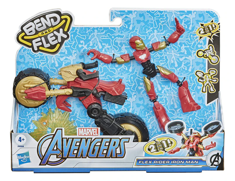 Bend And Flex Marvel Avengers: Flex Rider Iron Man Playset - Red/Gold/Black