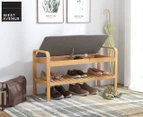 West Avenue Bamboo Flip Top Shoe Storage Bench w/ Linen Cushion