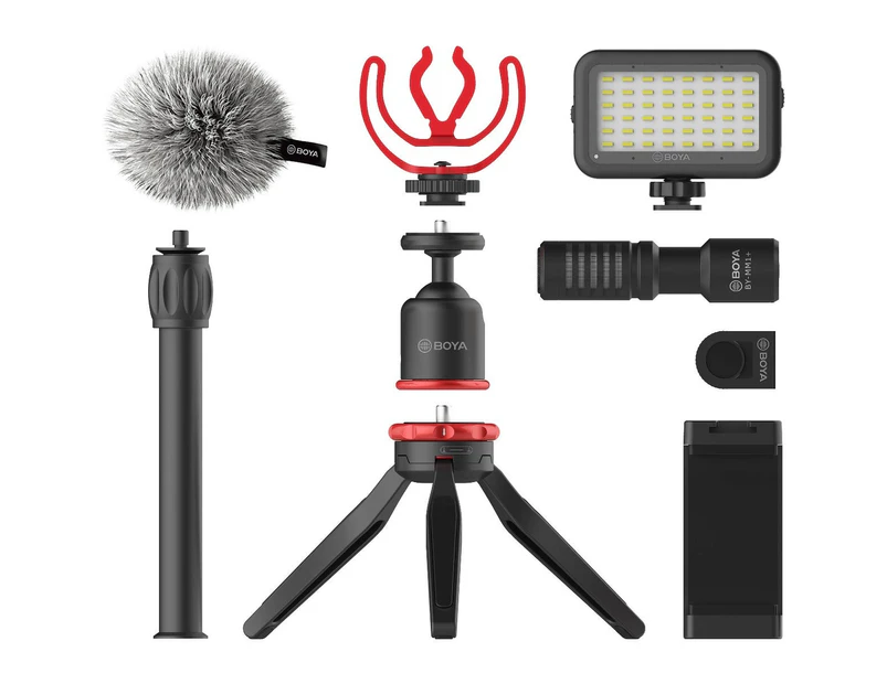 BOYA BY-VG350 Vlogging Kit - incl. Mini Tripod, BY-MM1+ Mic, LED Light & Cold Shoe - Black