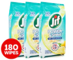 3 x 60pk Jif Power & Shine Multipurpose Cleaning Wipes Citrus Fresh