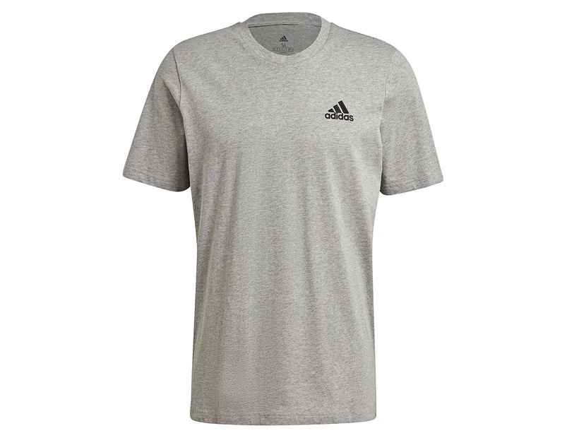 Adidas Men's Essentials Embroidered Small Logo Tee / T-Shirt / Tshirt - Medium Grey Heather