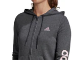 Adidas Women's Essentials Logo Full-Zip Hoodie - Dark Grey Heather/Pink