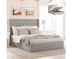 Storage Gas Lift Bed Frame with Tall Winged Bed Head in King, Queen and Double Size (Grey Fabric)
