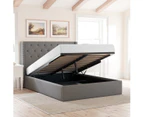 Storage Gas Lift Bed Frame with Tall Winged Bed Head in King, Queen and Double Size (Charcoal Fabric)