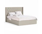 Storage Gas Lift Bed Frame with Tall Winged Bed Head in King, Queen and Double Size (Beige Fabric)