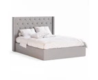 Storage Gas Lift Bed Frame with Tall Winged Bed Head in King, Queen and Double Size (Grey Fabric)