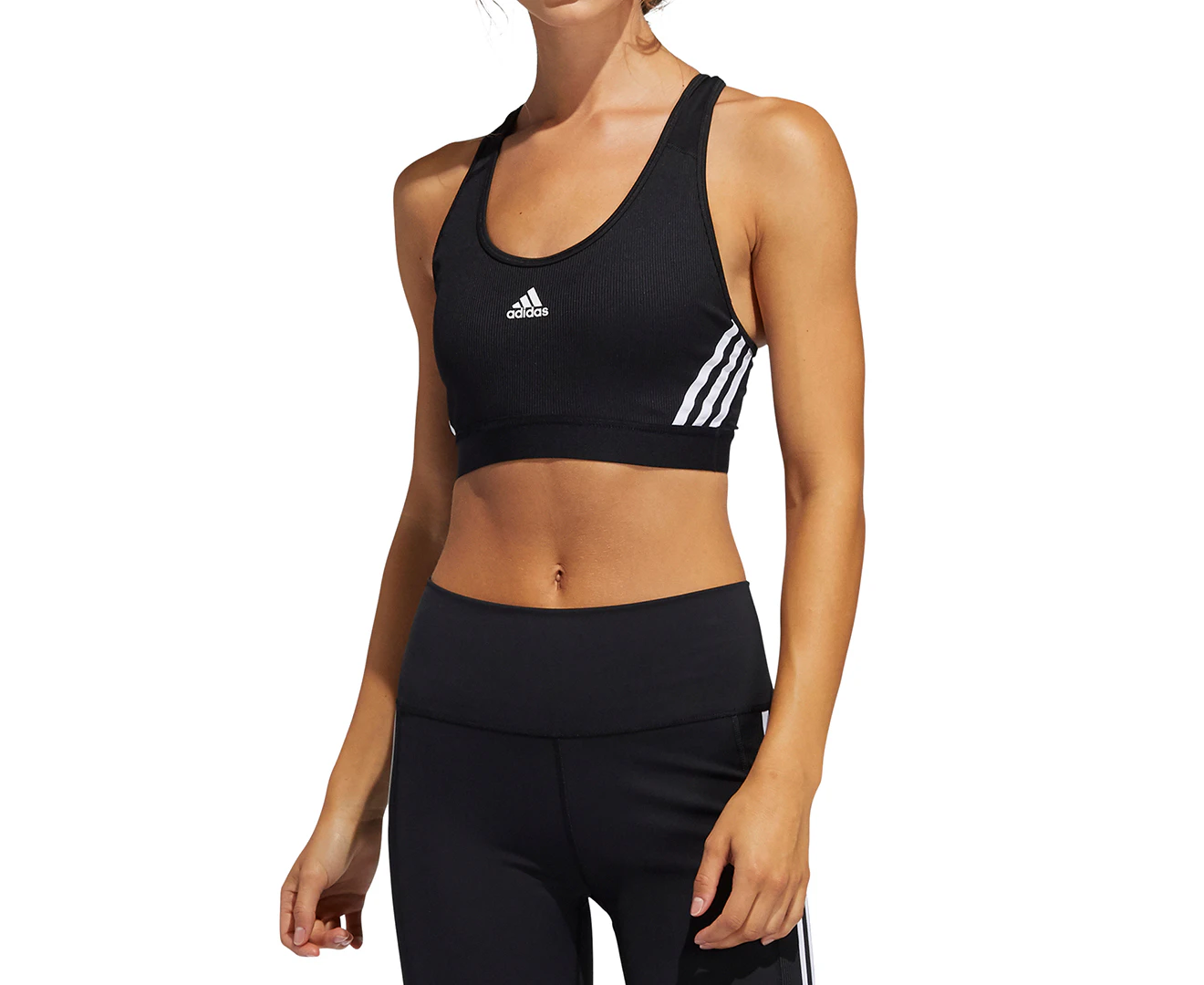 Adidas Women's Believe This 3-Striped Medium Support Rib Sports Bra - Black/White