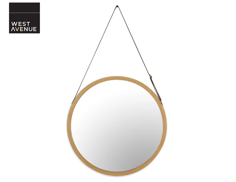 West Avenue 45cm Bamboo Hanging Round Wall Mirror - Brown