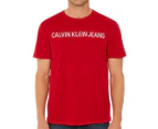 Calvin Klein Jeans Men's Textured Institutional Tee / T-Shirt / Tshirt - Barbados Cherry
