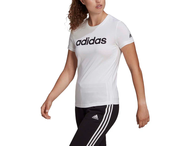 Adidas Women's Loungewear Essentials Slim Logo Tee / T-Shirt / Tshirt - White/Black
