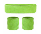 Sweatband Headband Wristband Set - Neon Green - Green