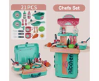 3IN1 Blue Kitchen Set Early Age Educational Pretend Play Kids Toys Suitcase Gift