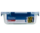 Décor 1.5L Deluxe Clips Glass Oblong Container - Clear/Blue