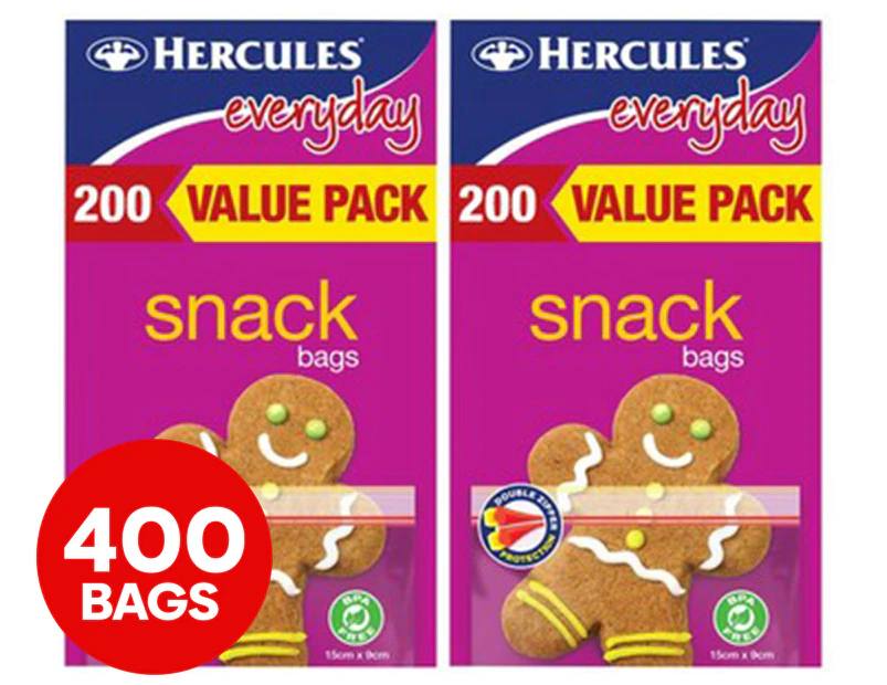 2 x Hercules 15x9cm Everyday Value Pack Snack Bags 200pk - Clear