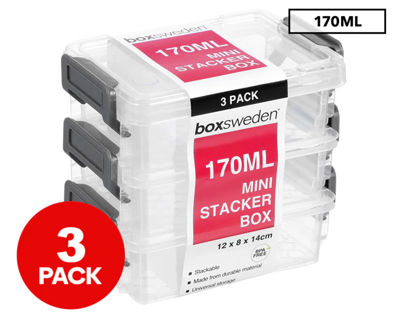 boxsweden 170mL Mini Stacker Box 3-Pack - Clear