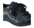 Planet Shoes Cologne Womens Zip Up Comfort Sneaker in Black Leather