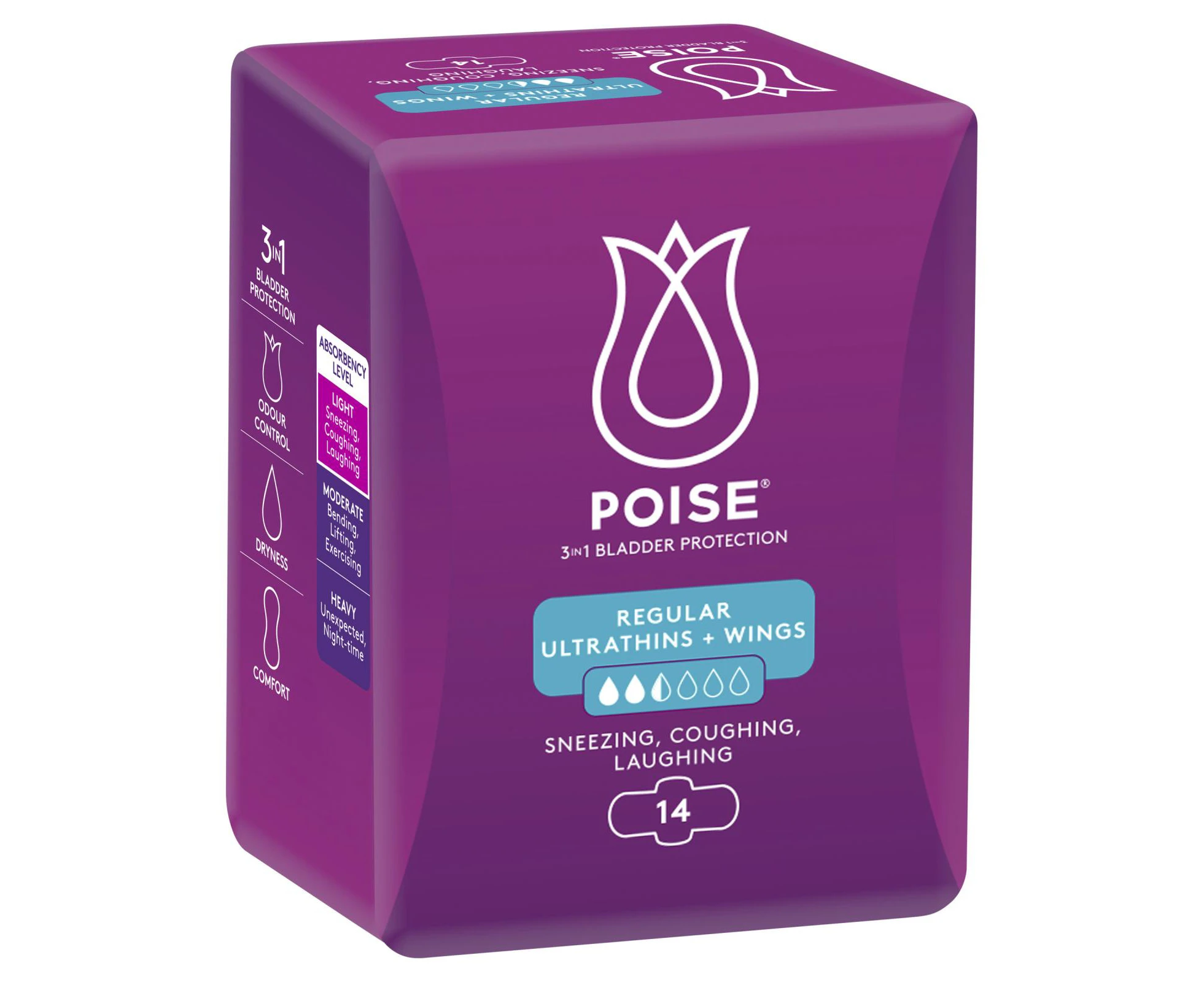 Poise Ultrathin Pads For Bladder Leaks Regular With Wings 14 Pack