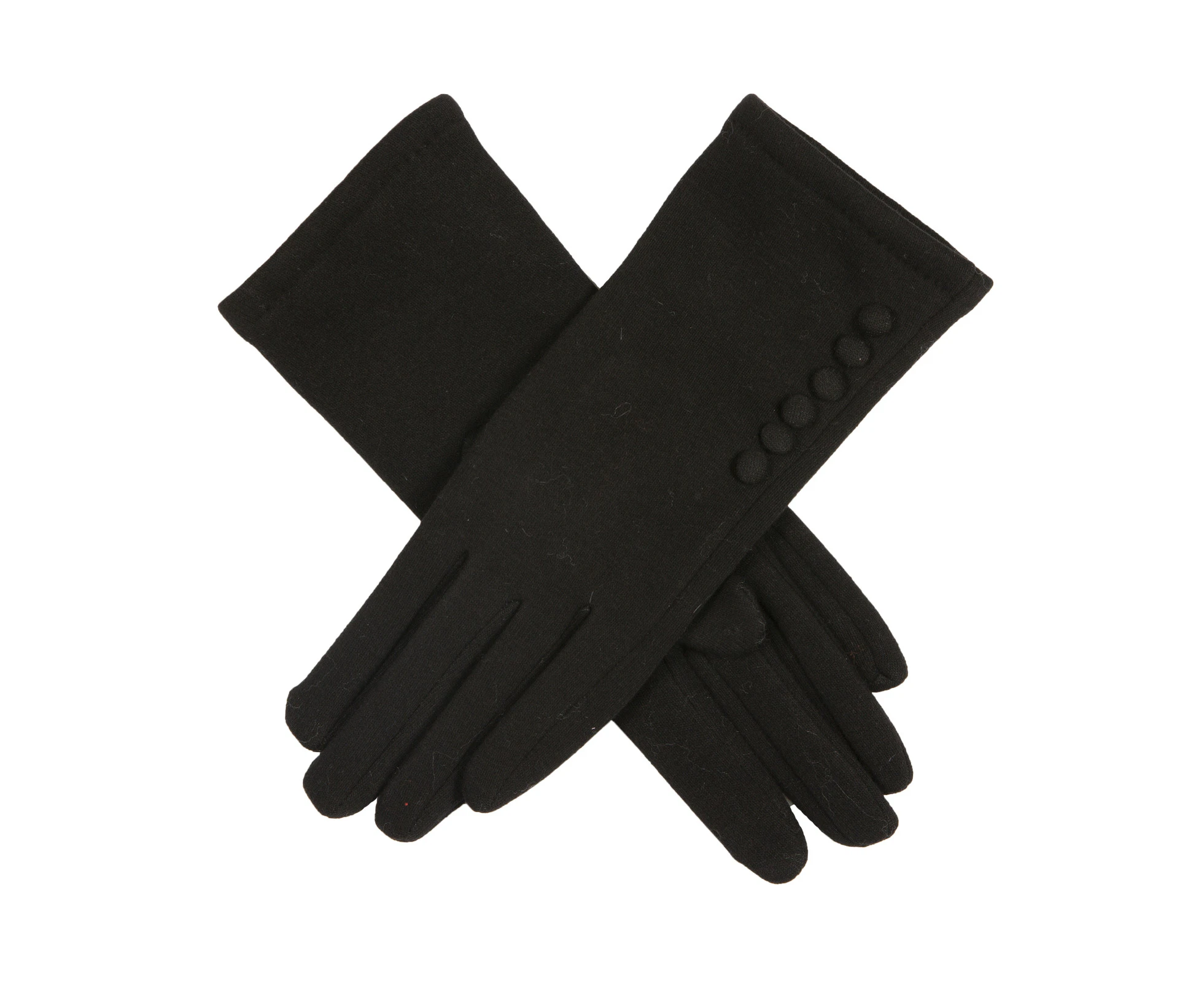 Women's Thermal Long-Length Gloves with Button Trim - Black