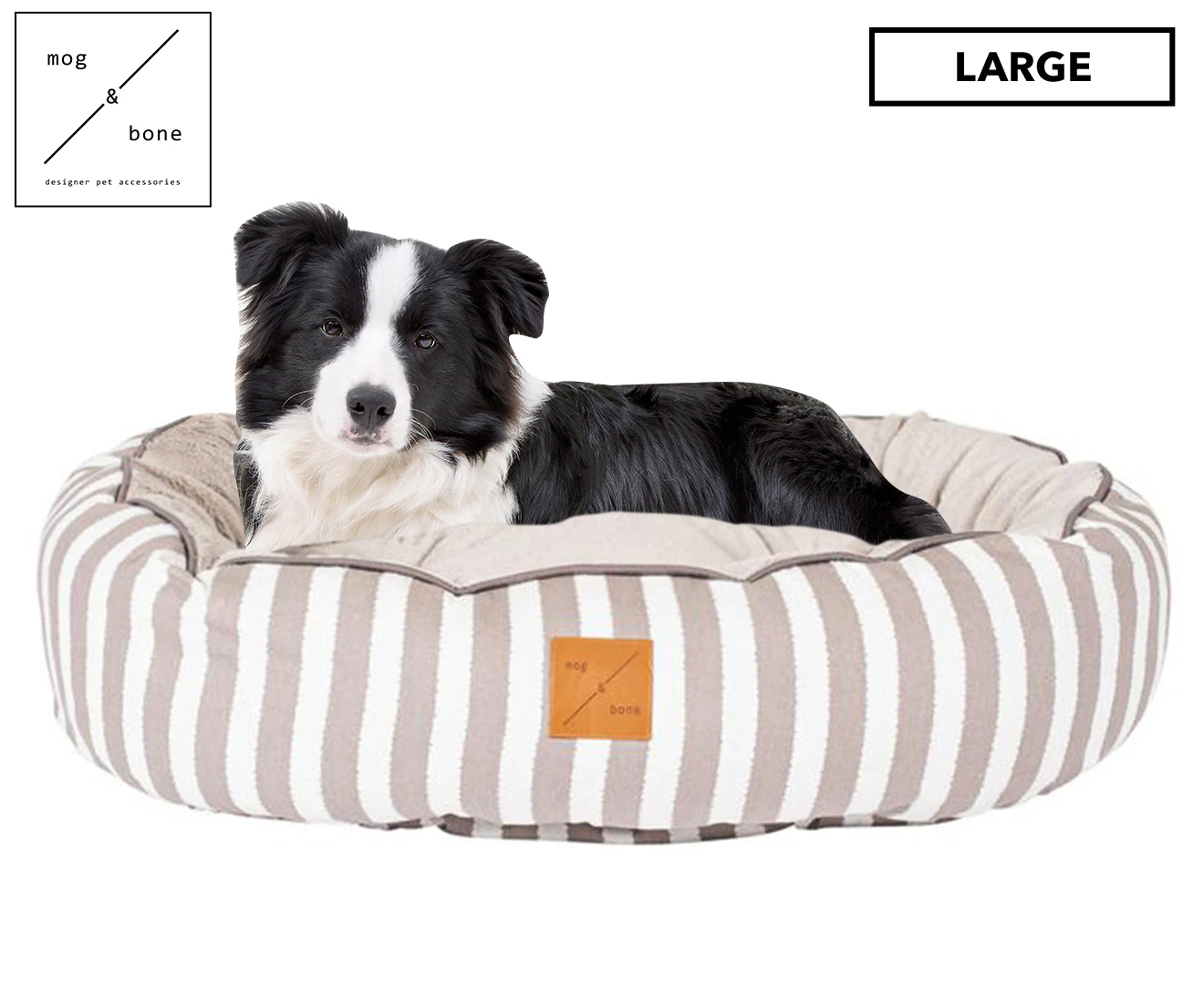 Mog & Bone 4 Seasons Reversible Circular Dog Bed Latte Hamptons Stripe Large