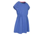 Mountain Warehouse Kids Meadow Broderie Dress Cotton Girls Elasticated Waist - Blue
